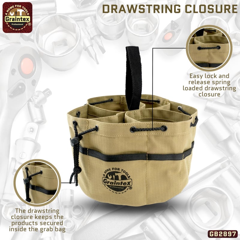 Graintex 18 Pockets Grab Bag Rip-stop Canvas Drawstring Closure, Small Part Organizer Pouch, Small Tools, Screws, Parts, Parachute Tool Bag for Efficient Storage - Khaki - Image 4